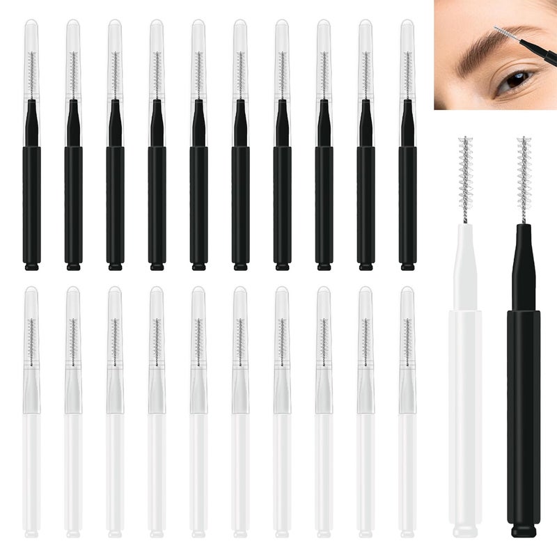 MIJAYENV 20 Pcs Brow Lamination Brush Micro Eyebrow Brush with Cap Micro Spoolies for Brow Lamination Portable Mini Spoolies for Eyebrows Extensions Tool, 2 Colors (10 Black+10 White) - Image 1